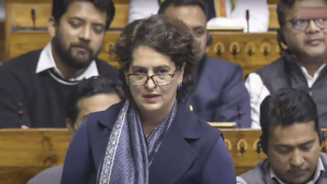 Read more about the article Bharat ka Samvidhan, not Sangh ka Vidhan: Priyanka targets PM in debut Parl speech