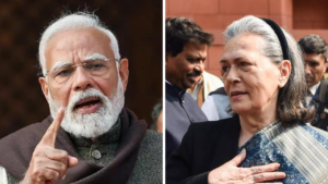 Read more about the article ‘Insult to poor, tribals’: PM Modi attacks ‘arrogance’ of Congress’s ‘shahi pariwaar’ after Sonia Gandhi’s remark on President