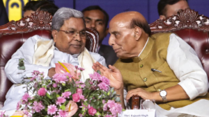 Read more about the article Rajnath Singh inaugurates Karnataka government event; Rahul, Kharge stay away