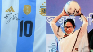 Read more about the article ‘Passion for football runs through my veins’: Bengal CM Mamata Banerjee receives signed jersey from Lionel Messi