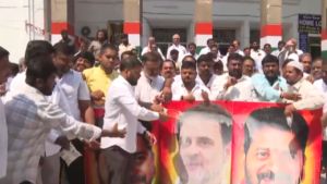 Read more about the article Watch: Congress workers pour milk on Rahul Gandhi’s poster to celebrate caste census push