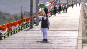 Read more about the article Watch: PM Modi waves national flag atop Chenab Bridge; inaugurates world’s highest rail arch
