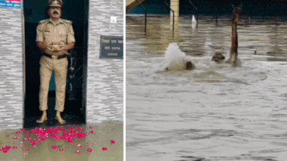 You are currently viewing UP cop offers milk and flowers to floodwater entering his home; calls it ‘Mother Ganga’ and swims in it – Viral video