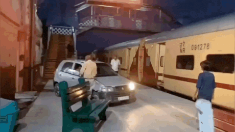 You are currently viewing Watch: Drunk man drives car onto Meerut railway platform, narrowly misses train; arrested