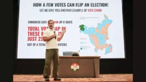 Read more about the article EC vs Congress: Rahul Gandhi shows 5 ways ‘votes were stolen’; gives ‘proof’