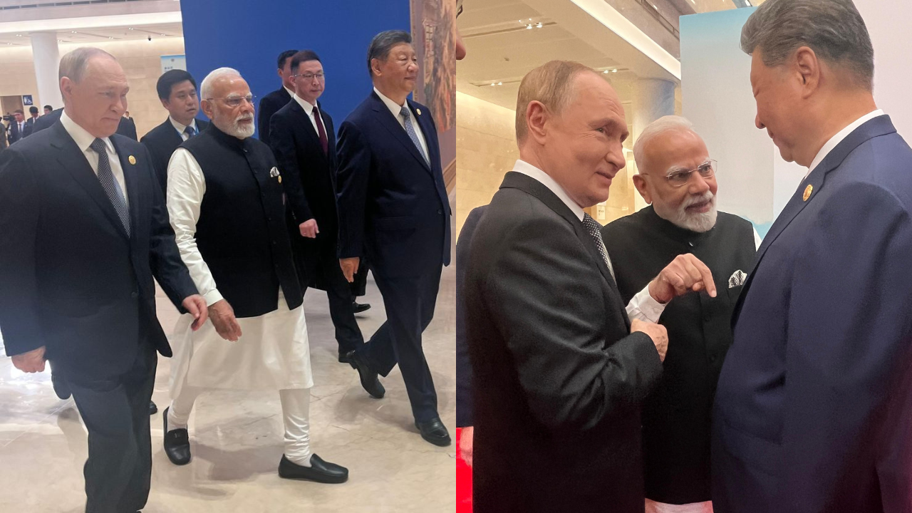 Read more about the article ‘Always a delight’: Russia-India-China troika on display; PM Modi, Putin, Xi share warm moments at SCO Summit